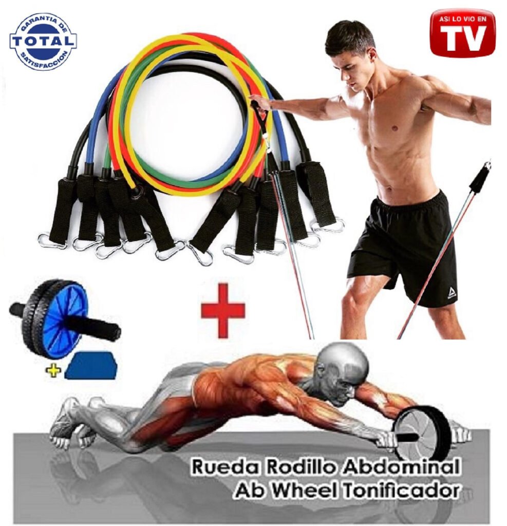 combo fitness rueda + bandas elasticas